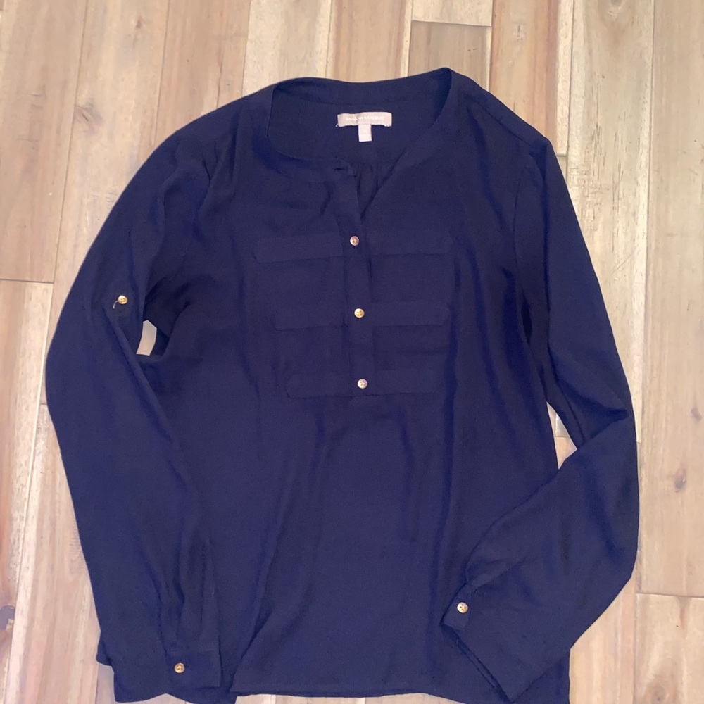 Banana Republic Navy Long-Sleeve Button-Front Blouse